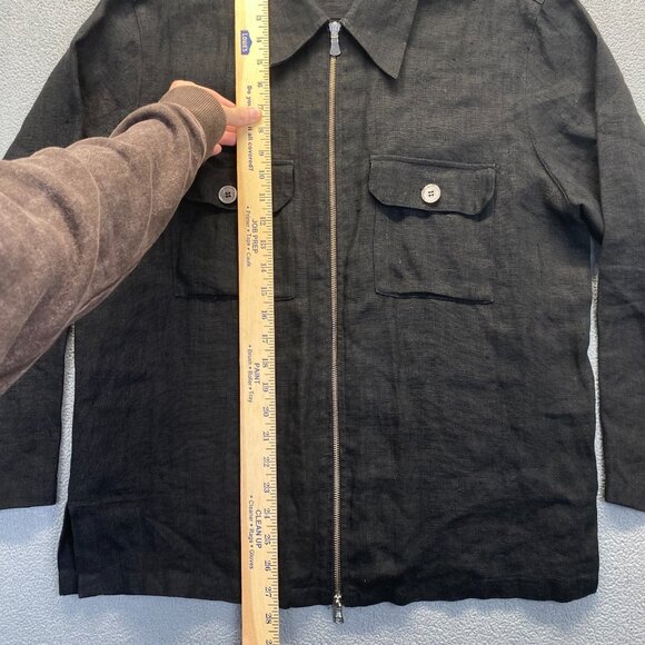 Gran Sasso Men 100% Linen Black Shackets Full Zip Pockets Size 48 Made in Italy - Picture 5 of 7